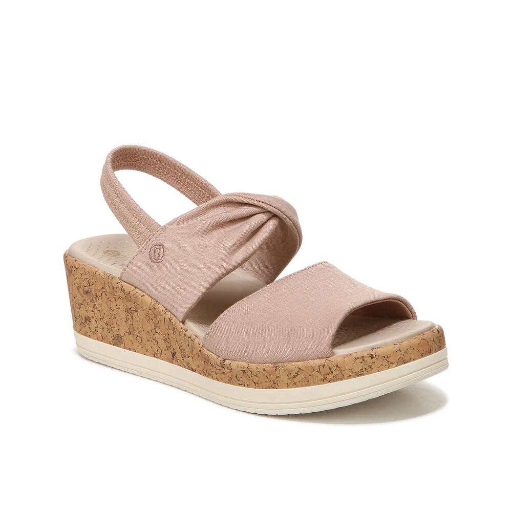 New BZEES Women's Remix Slingback Wedge Sandal in Brown Washed Linen Size 11